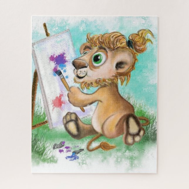 Bebê Lion Artist Tintas Quebra-cabeça Cartoon (Vertical)