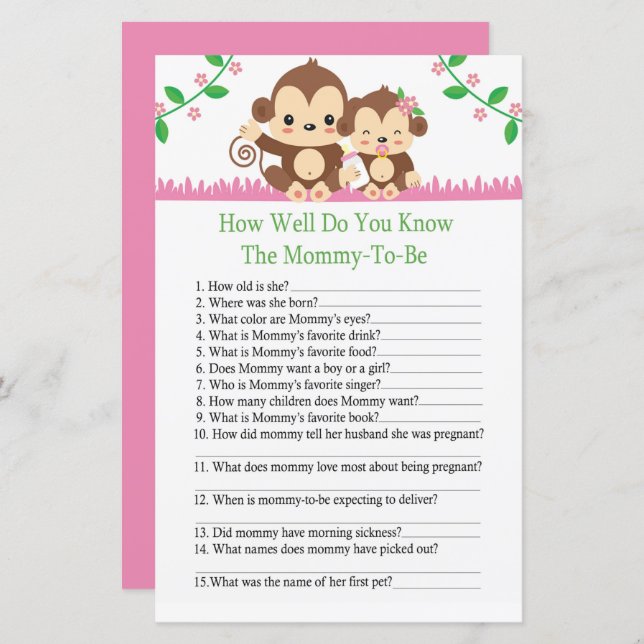 Bebê Macaco Como você conhece bem o jogo do chá de (Frente/Verso)