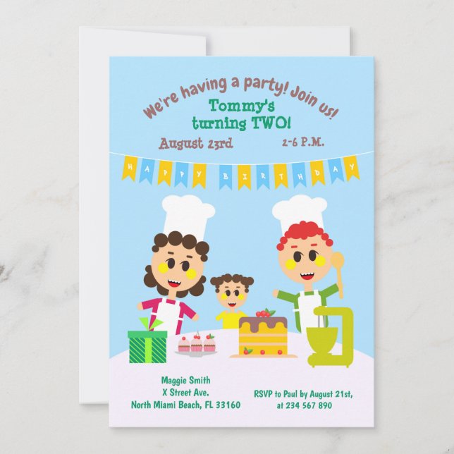 Bebê menino segundo aniversário doce convite (Frente)