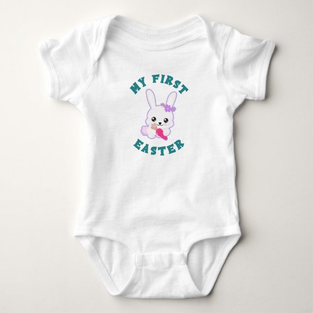 Bebê Meu Primeiro Body Branco de Páscoa para Meninas (Frente)