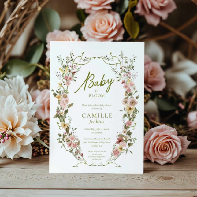 Bebê no Bloom Floral Chá de fraldas Convite (Greenery and Floral Baby Shower Invitation)