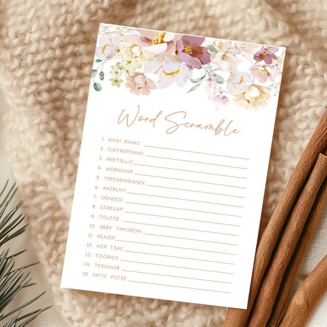 Bebê no Bloom Florals Jogo do Word Scramble (Spring Wildflower Baby Shower Word Scramble Game)