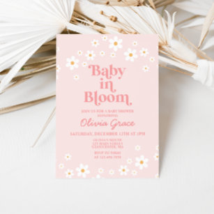 Bebê no Bloom Pink Daisy Chá de fraldas Convite