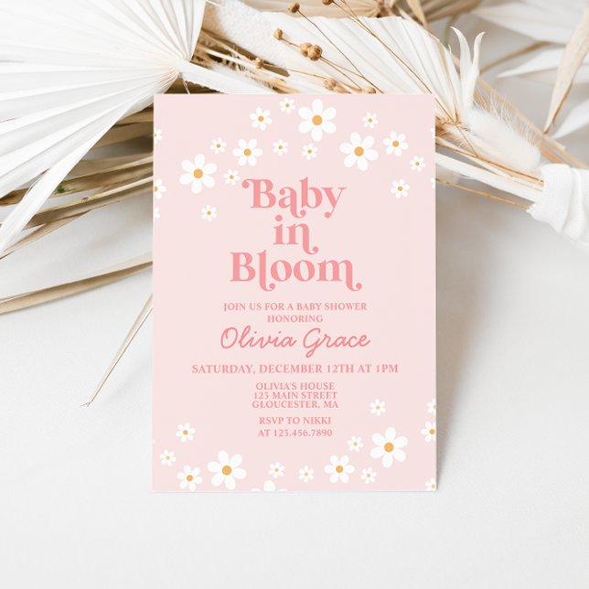 Bebê no Bloom Pink Daisy Chá de fraldas Convite (Criador carregado)