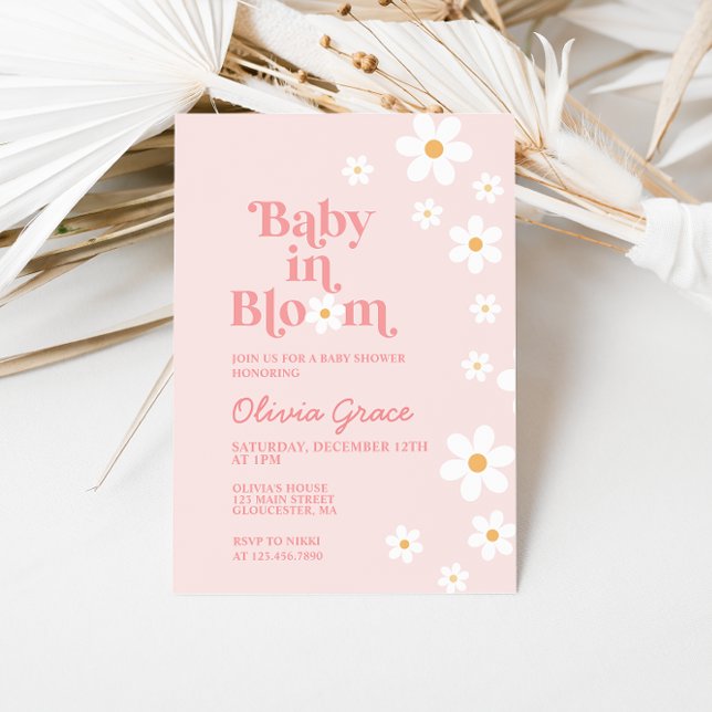 Bebê no Bloom Pink Daisy Chá de fraldas Convite (Criador carregado)