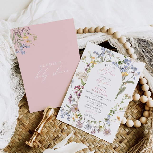 Bebê no Bloom Wildflower Chá de fraldas Convite (Criador carregado)