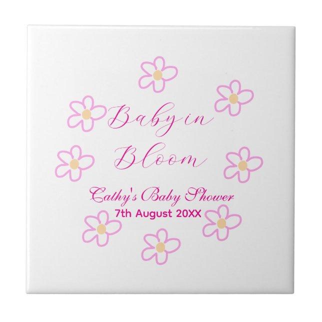 Bebê no chá de fraldas de flor rosa, simples elega (Frente)