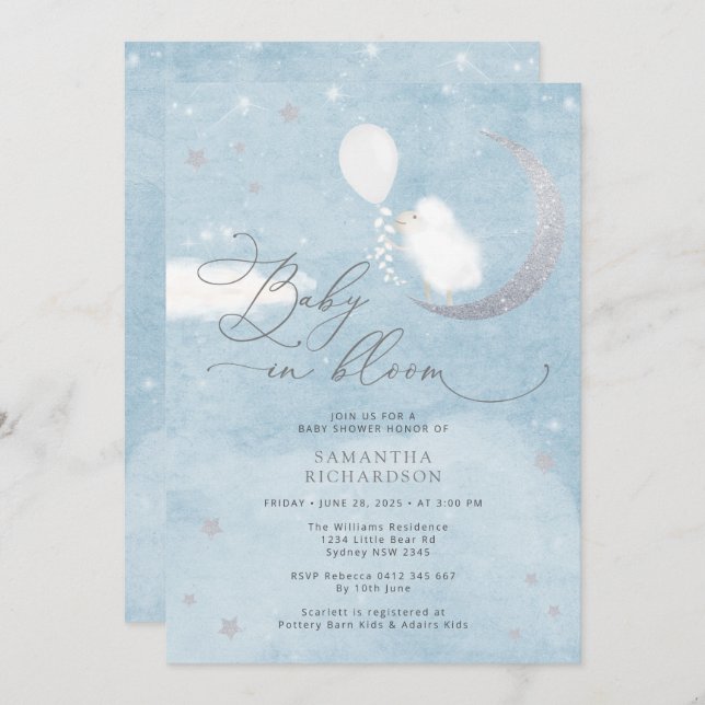 Bebê no Convite para Chá de fraldas Bloom Lamb (Frente/Verso)