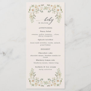 bebê no menu de chá de fraldas floral de marfim fl