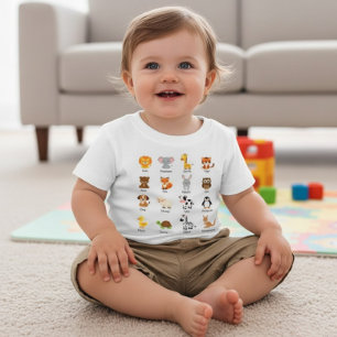 Bebê Nome de Animal Fofo ABC Camiseta Educacional para