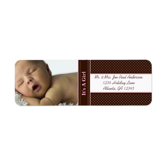 Bebê novo é uma menina Brown & pontos cor-de-rosa Etiqueta Endereço De Retorno