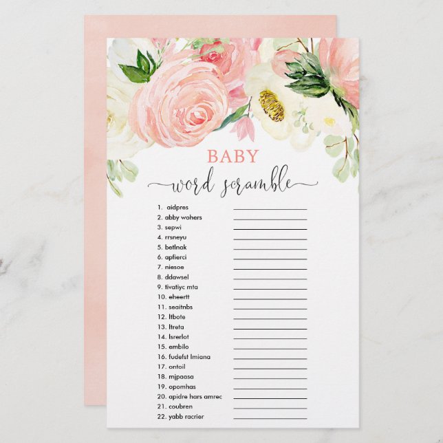 Bebê palavra esmaga chá de fraldas jogo rosa verde (Frente/Verso)