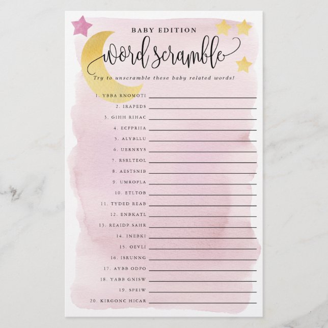Bebê Palavra Pink Sobre Cartão de Papel Lua (Frente)
