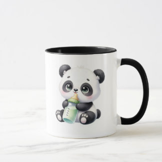 Bebê Panda Fofo Segurando Caneca de Café de Bambu