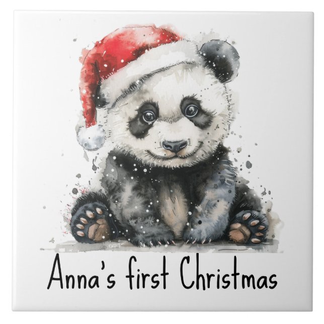bebê panda vestindo chapéu de natal, personalizáve (Frente)