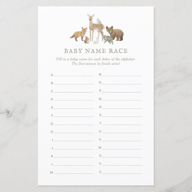 Bebê Race Woodland Chá de fraldas Game (Frente)