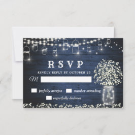Bebê Respira Mason Jar Blue Rustic RSVP Card