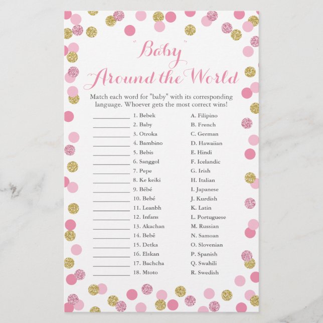 Bebê rosa e Dourado ao redor do jogo de tradução m (Frente)