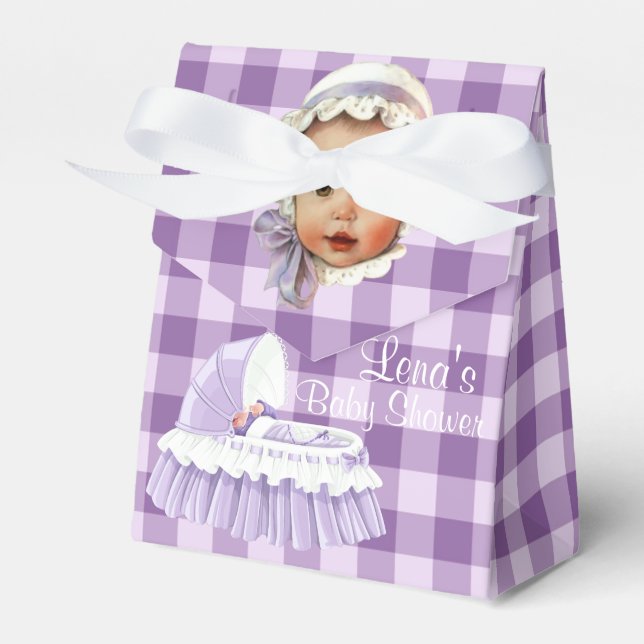 Bebê Roxo Gingham E Caixas De Favor Bassinet Ruffl (Frente)