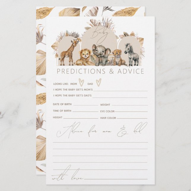 Bebê Safari Animal Jogo do Chá de fraldas Boho (Frente/Verso)