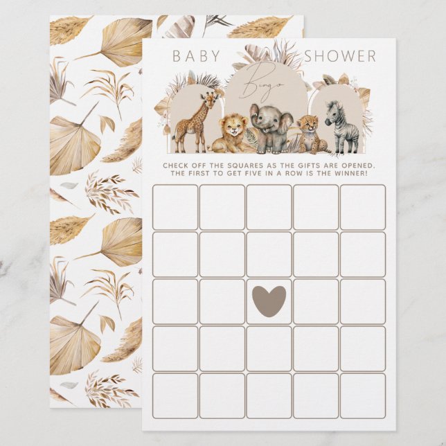 Bebê Safari Animal Jogo do Chá de fraldas Boho (Frente/Verso)