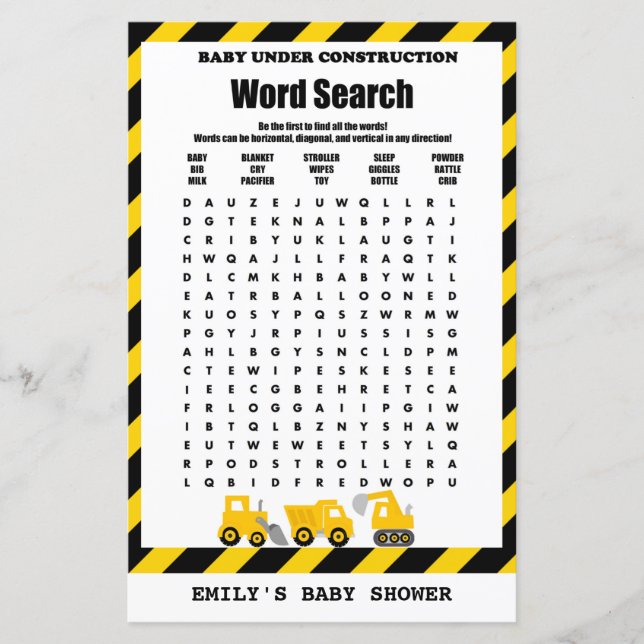 Bebê sob Chá de fraldas de Construção Impresso (Frente)