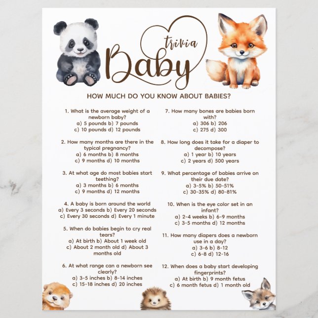 Bebê Trivia Animais da Floresta Jogo de Chá de Beb (Frente)