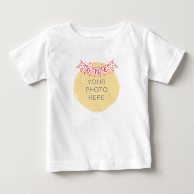Bebê Uma camiseta rosa personalizada com foto para o pr (Frente)