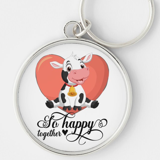 Bebê Vaca Tão Feliz Junto Chaveiro (Frente)