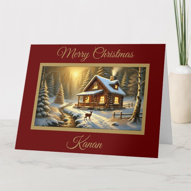 Bebê veado no cartão de Natal da Forest Cabin (Frente)