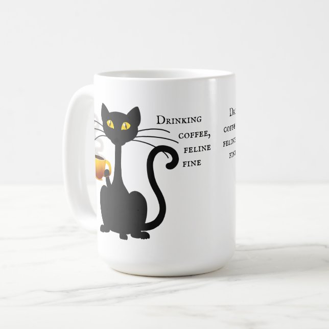 Bebendo Café Feline Fine - 15 oz Caneca (Frente Esquerda)