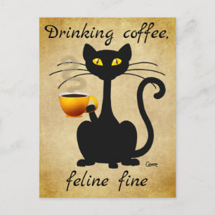 Bebendo Café Feline Fine - Cartões postais