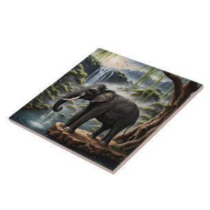 Bebendo de elefante majestoso na queda de água do