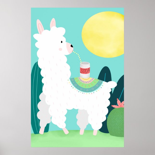 Bebendo Llama Soda Wall Art Poster (Frente)