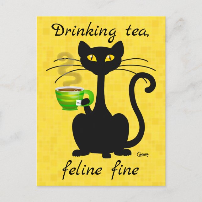 Bebendo Tea Feline Fine - Cartões postais (Frente)