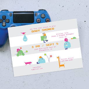 Bebês Bots Cinza Chá de fraldas Strike Convite