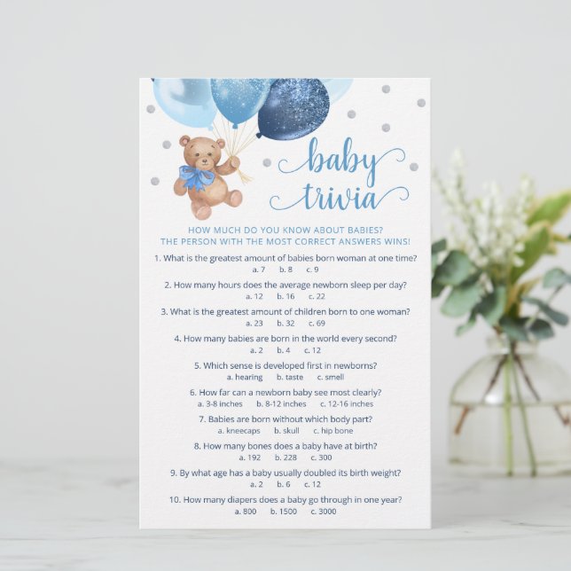 Bebês Fatos Trivia Jogo Chá de fraldas Urso de Ted (Em pé/Frente)