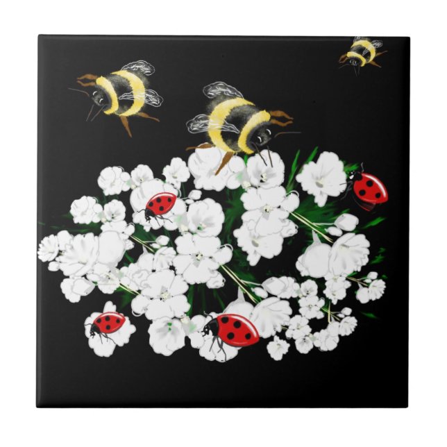 Bebês-frade e flores brancas em preto (Frente)