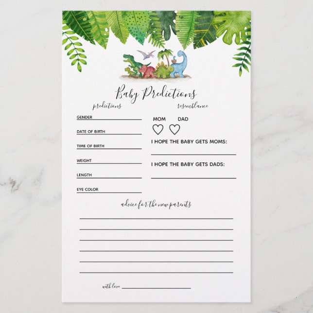 Bebês Predições Jogo do Chá de fraldas do Dinossau (Frente)