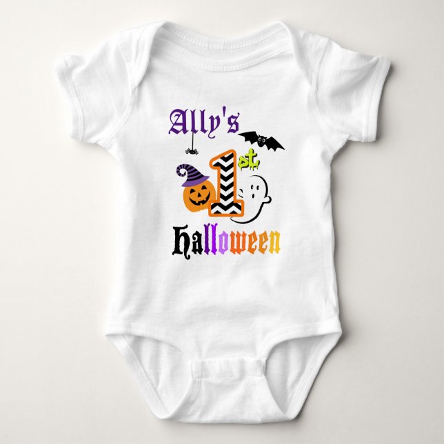 Bebês Primeira Camisa de Halloween w Chevron (Frente)