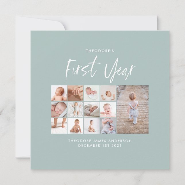 Bebês, primeiro ano, foto colagem guião azul (Frente)