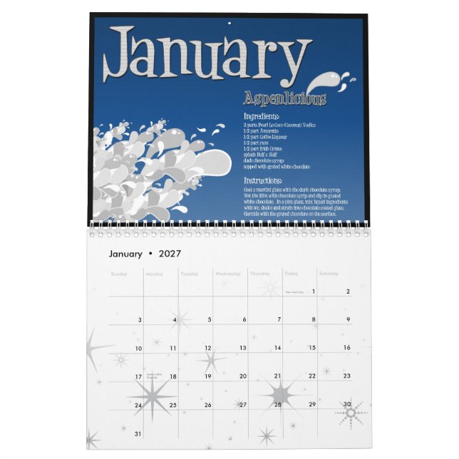 Bebida 2009 do calendário do mês (customizável) (Jan 2027)