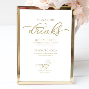 Bebidas com Sabor de Luxo Poster com Letra Dourada