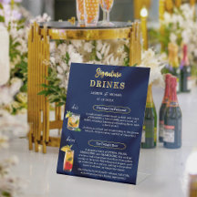 Bebidas de Assinatura de Casamento Simples Azul Ma