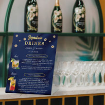 Bebidas de Assinatura Floral de Casamento Dourado