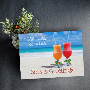 Bebidas de Natal Tropicais nos Cartões de Areia