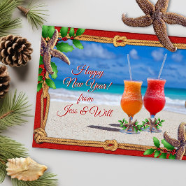 Bebidas no Casal de Cartões de natal de Praia