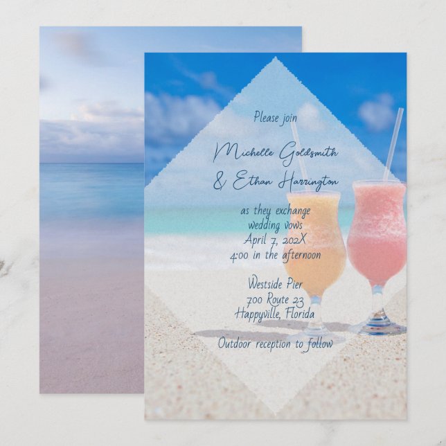 Bebidas no Convite Casual de Casal de Praia (Frente/Verso)