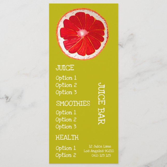 Bebidas saudáveis de suco menu de toranja fruta (Frente)