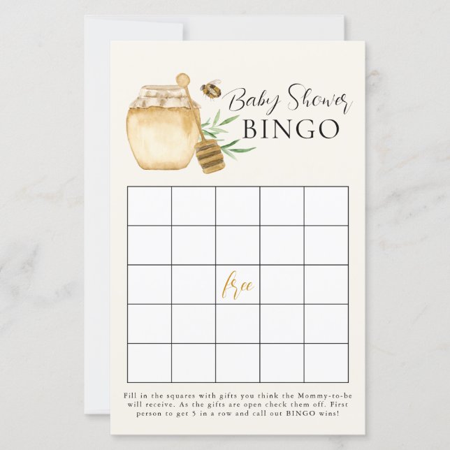 Bee Baby Shower Yellow Bingo Game Card (Frente)